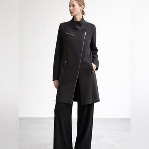 Eileen Fisher Merino Wool Asymmetrical Zip Coat  Moto Jacket Charcoal Gray | M/L